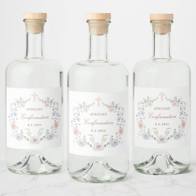 Étiquettes Pour Bouteilles De Liqueur Confirmation du cadre floral élégant (Bouteilles)