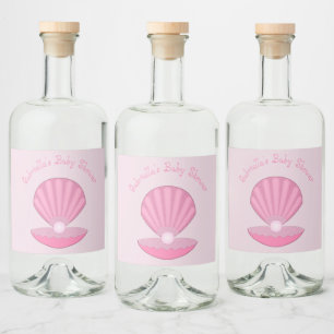 Étiquettes Pour Bouteilles De Liqueur Coquille d'huîtres pour fille rose et Baby shower 