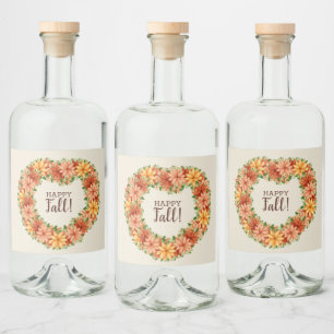 Étiquettes Pour Bouteilles De Liqueur Couronne florale automnale de feuillage d'automne
