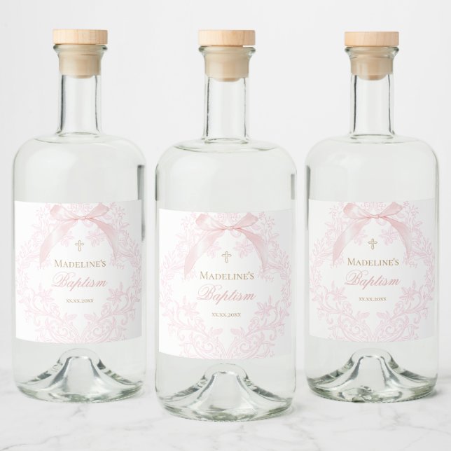 Étiquettes Pour Bouteilles De Liqueur crête rose aquarelle | Baptême (Bouteilles)