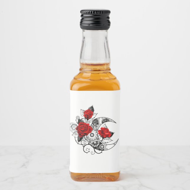 Étiquettes Pour Bouteilles De Liqueur Croissant mécanique avec roses rouges (Devant)