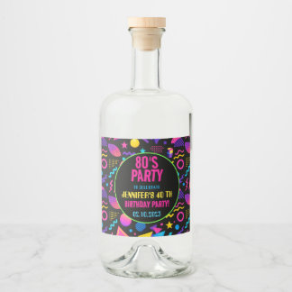 Étiquettes Pour Bouteilles De Liqueur Custom Retro Neon 80’s Birthday – Fun Adult 