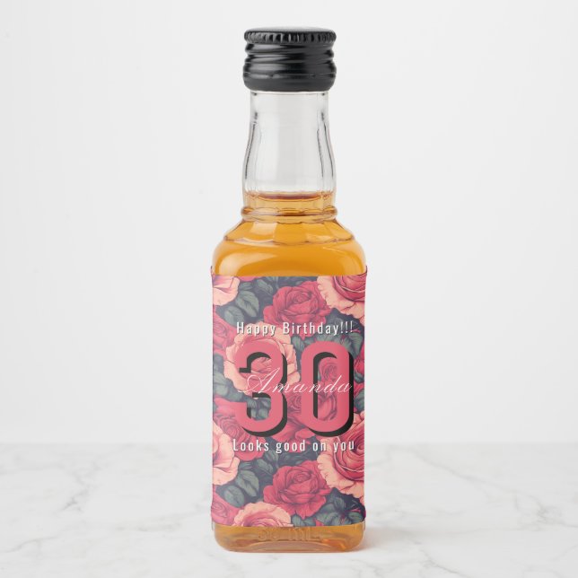 Étiquettes Pour Bouteilles De Liqueur Custom Rose Themed 30Th Birthday (Devant)