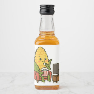 Étiquettes Pour Bouteilles De Liqueur Cute Corn Regarder TV avec Popcorn