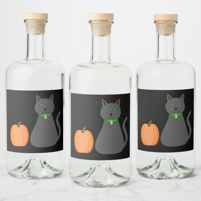 Étiquettes Pour Bouteilles De Liqueur Cute Halloween Chat et Citrouille (Bouteilles)