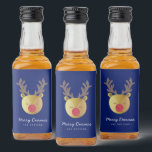 Étiquettes Pour Bouteilles De Liqueur Cute Reindeer | Fun Christmas Blue & Gold<br><div class="desc">Étiquette simple bouteille d'alcool bleu et or de Noël avec rennes mignons au nez rouge étincelant. Customisez avec un bref message d'accueil et le nom de l'expéditeur. Mélanger et correspondre avec d'autres modèles de cette série.</div>