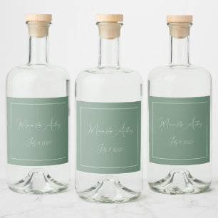Étiquettes Pour Bouteilles De Liqueur Décontracté Sage Vert Simple Script Minimaliste Ma
