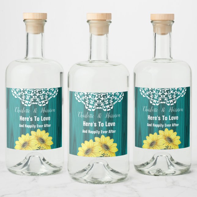 Étiquettes Pour Bouteilles De Liqueur Dentelle de tournesol en bois Rustique Country Gra (Bouteilles)