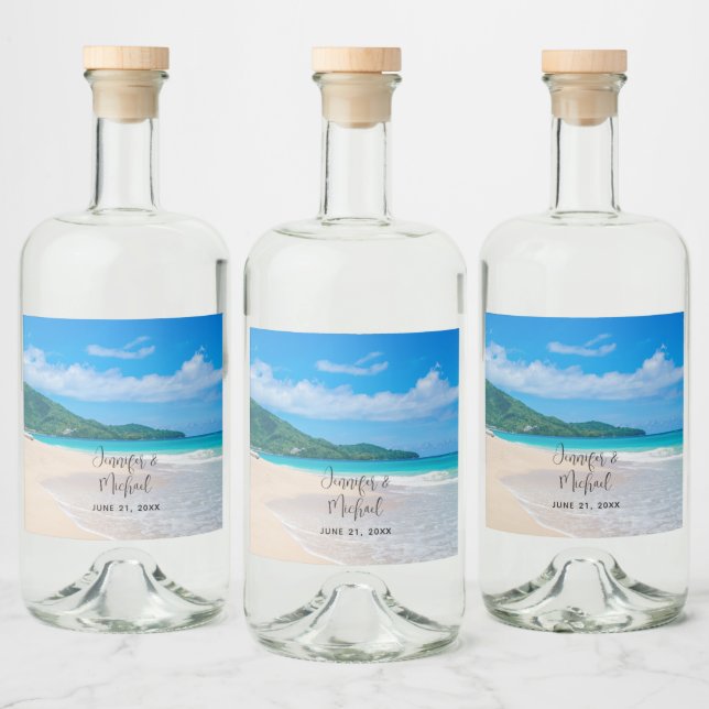 Étiquettes Pour Bouteilles De Liqueur Destination tropicale Mariage Pittoresque de plage (Bouteilles)