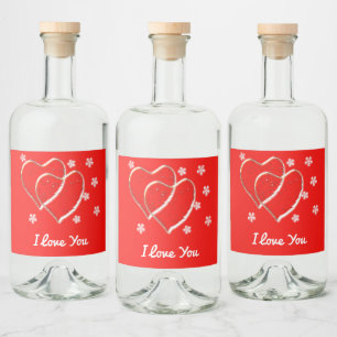 Étiquettes Pour Bouteilles De Liqueur deux coeurs, mariage romantique.Personnalisé