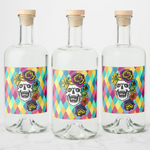Étiquettes Pour Bouteilles De Liqueur Dia de Muertos Day de la coutume morte de crâne d