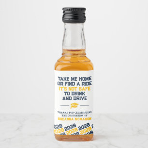 Étiquettes Pour Bouteilles De Liqueur Diplôme Navy & Or Mini Ne Buvez Pas Et Conduisez