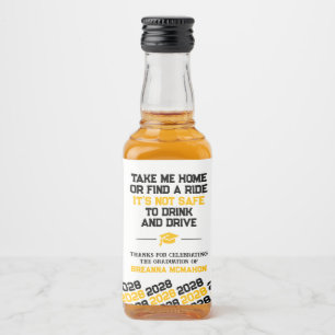 Étiquettes Pour Bouteilles De Liqueur Diplôme Noir & Or Mini Ne Buvez Pas et Conduisez