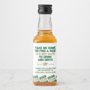 Étiquettes Pour Bouteilles De Liqueur Diplômé Vert & Or Ne Buvez Pas Au Volant Mini
