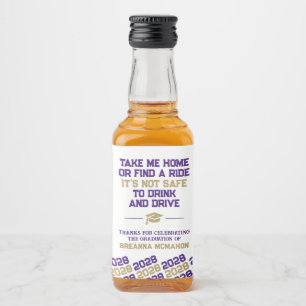 Étiquettes Pour Bouteilles De Liqueur Diplômé Violet & Or Ne Buvez Pas & Conduisez Mini