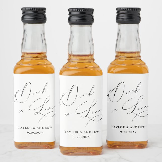 Étiquettes Pour Bouteilles De Liqueur Drunin In Love Black & White Mariage Vin bouteille (Bouteilles)