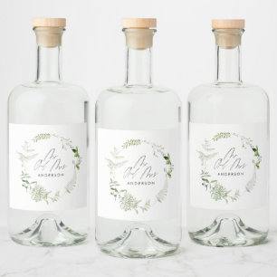 Étiquettes Pour Bouteilles De Liqueur Écriture botanique moderne et noire mariage liq