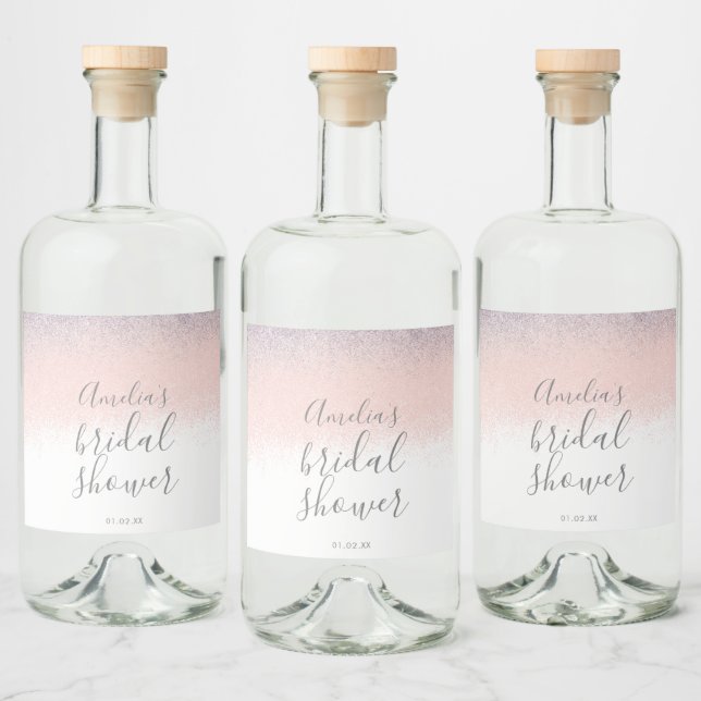 Étiquettes Pour Bouteilles De Liqueur Élégant Faux Ombré Pailleté Rose pour Baby Shower  (Bouteilles)
