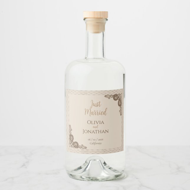 Étiquettes Pour Bouteilles De Liqueur Élégant Mariage beige beige orné (Devant)