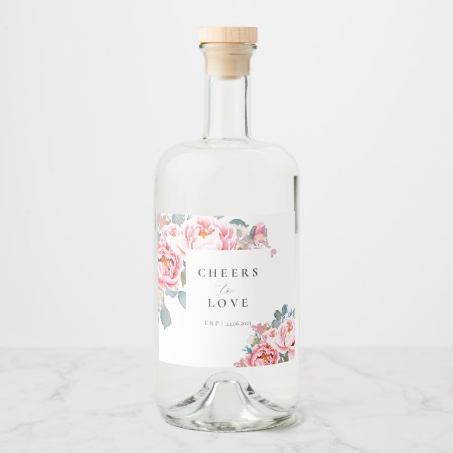 Étiquettes Pour Bouteilles De Liqueur Élégant Mariage de pivoines aquarelles (Devant)