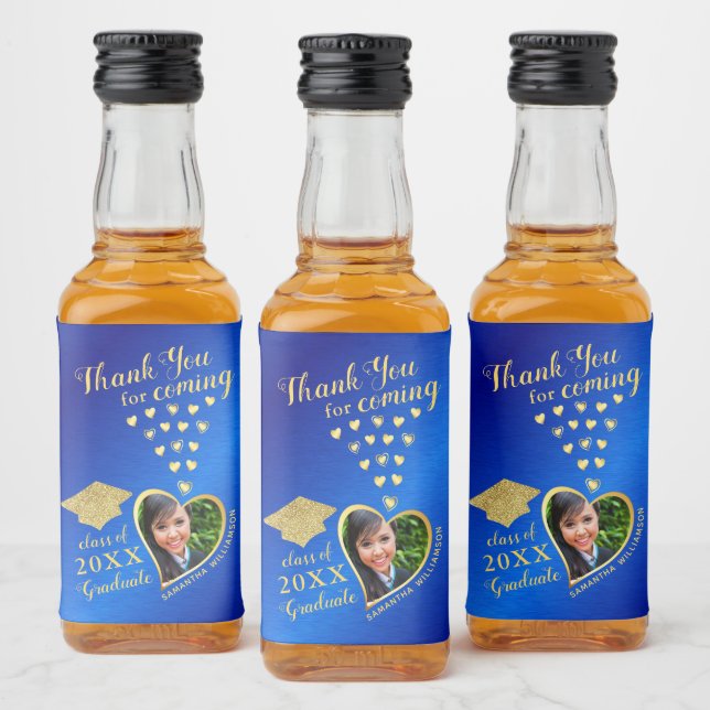 Étiquettes Pour Bouteilles De Liqueur Élégant Merci Blue Gold 2025 Graduation (Bouteilles)