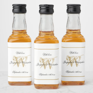 Étiquettes Pour Bouteilles De Liqueur Élégant Monogramme Blanc & Or Classic Mariage Mini