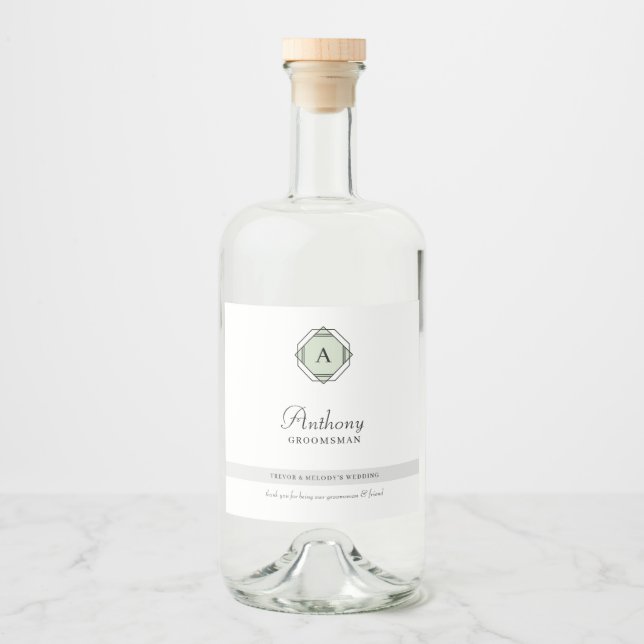 Étiquettes Pour Bouteilles De Liqueur Élégant Monogramme Groomsman (Devant)