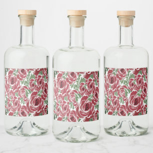 Étiquettes Pour Bouteilles De Liqueur Elégant Motif Rose Vintage - Rouge & Vert Floral