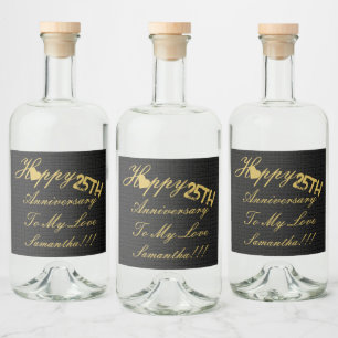 Étiquettes Pour Bouteilles De Liqueur Elégant Personnalisé Joyeux 25e Anniversaire or No