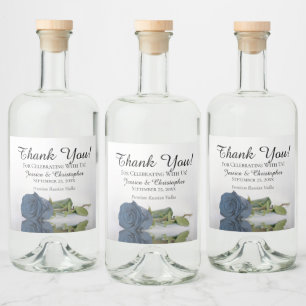 Étiquettes Pour Bouteilles De Liqueur Elégant Rose Mariage en acier bleu Dusty Merci