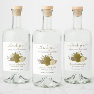 Étiquettes Pour Bouteilles De Liqueur Elégant Rose Mariage or Aquarelle Merci