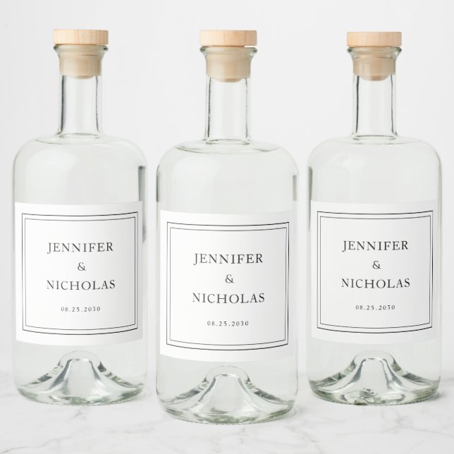 Étiquettes Pour Bouteilles De Liqueur Elegant Typography Black And White Wedding (Bouteilles)