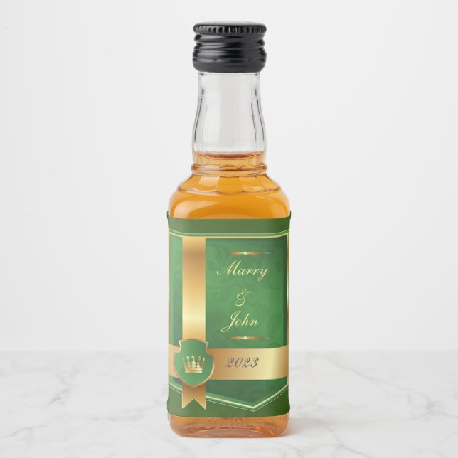 Étiquettes Pour Bouteilles De Liqueur Élégant vert et or (Devant)