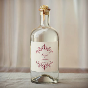 Étiquettes Pour Bouteilles De Liqueur Élégant Vintage Romance Bourgogne Floral Mariage