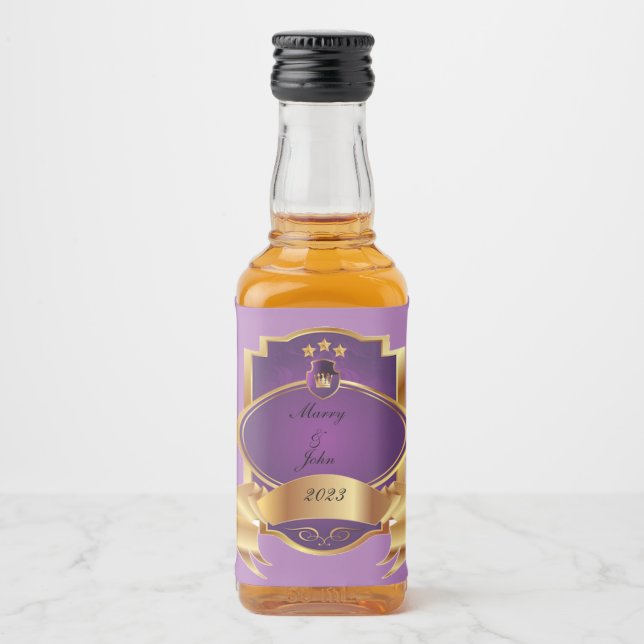 Étiquettes Pour Bouteilles De Liqueur Élégant violet et or (Devant)