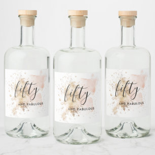 Étiquettes Pour Bouteilles De Liqueur Elégante aquarelle rose or 50e anniversaire Script