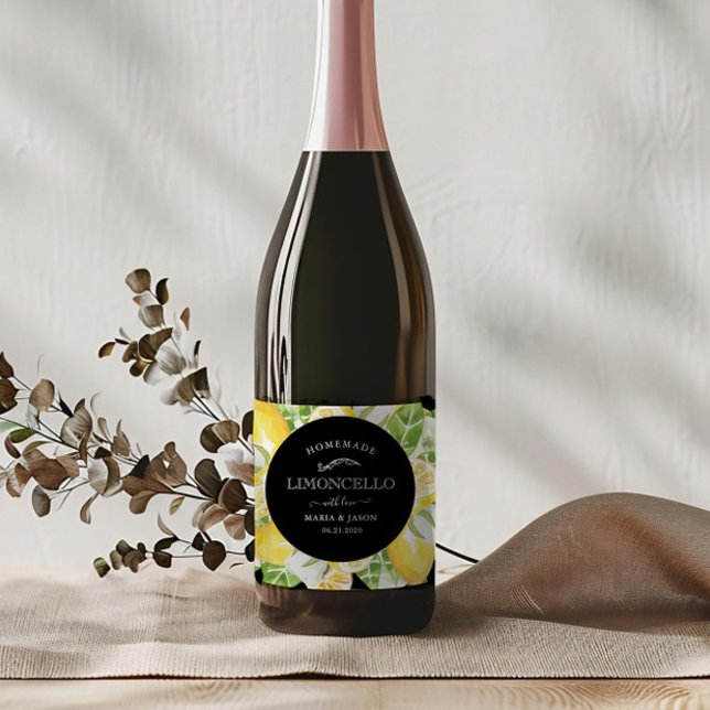 Étiquettes Pour Bouteilles De Liqueur Élégante couronne de citron Limoncello (Créateur téléchargé)