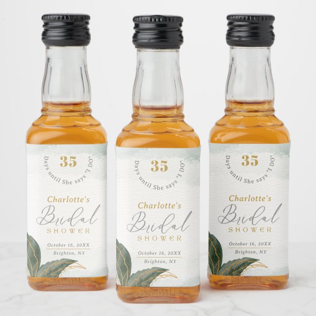 Étiquettes Pour Bouteilles De Liqueur Elégante verdure Fête des mariées or Aquarelle (Bouteilles)
