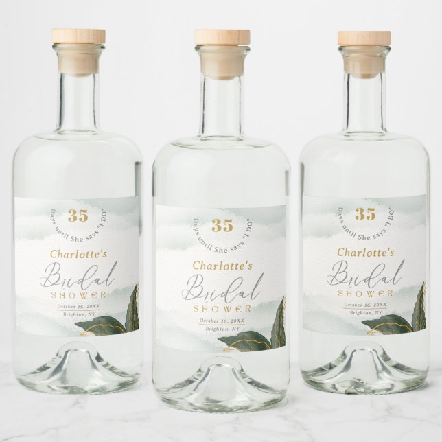 Étiquettes Pour Bouteilles De Liqueur Elégante verdure Fête des mariées or Aquarelle (Bouteilles)