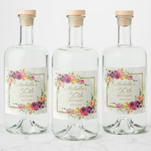 Étiquettes Pour Bouteilles De Liqueur Elégante Vintage Floral Gold femmes 50e anniversai