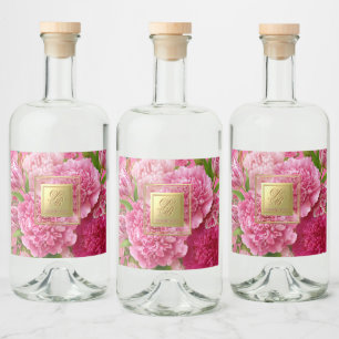 Étiquettes Pour Bouteilles De Liqueur Étiquettes mini bouteilles Monogramme Rose et Vert