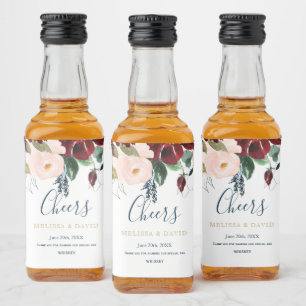 Étiquettes Pour Bouteilles De Liqueur Étiquettes romantiques de Bourgogne, rose et bleu