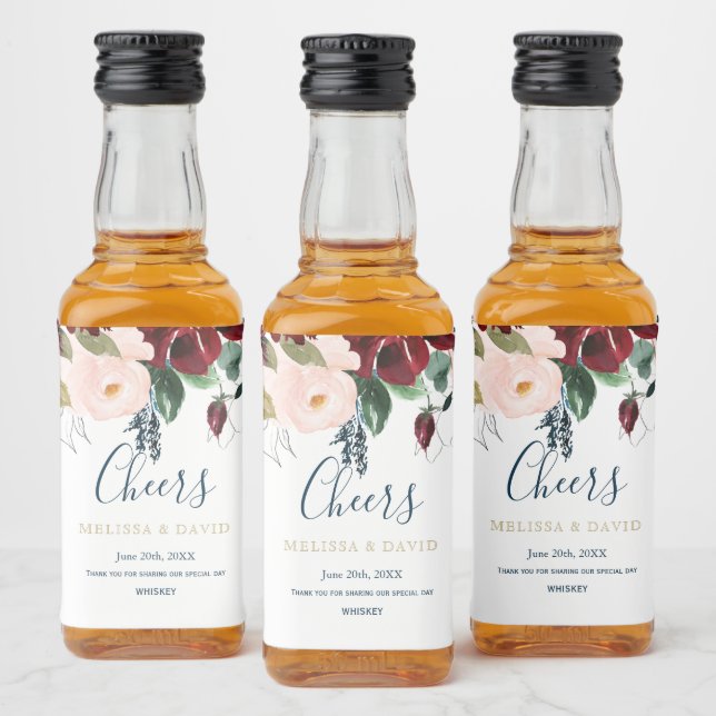 Étiquettes Pour Bouteilles De Liqueur Étiquettes romantiques de Bourgogne, rose et bleu  (Bouteilles)