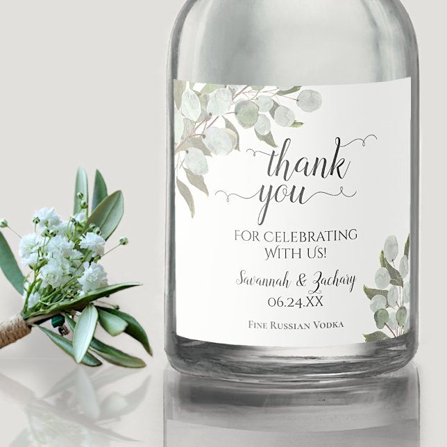 Étiquettes Pour Bouteilles De Liqueur Eucalyptus Russe Mariage Merci (Créateur téléchargé)