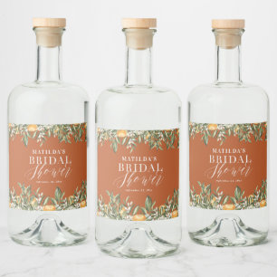 Étiquettes Pour Bouteilles De Liqueur Fête de mariage botanique orange rustique et citro