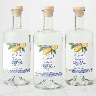 Étiquettes Pour Bouteilles De Liqueur Fête de mariage italien Mosaïque Carreaux Bleus & 