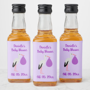 Étiquettes Pour Bouteilles De Liqueur Fête de naissance Bébé cigogne genre neutre Violet