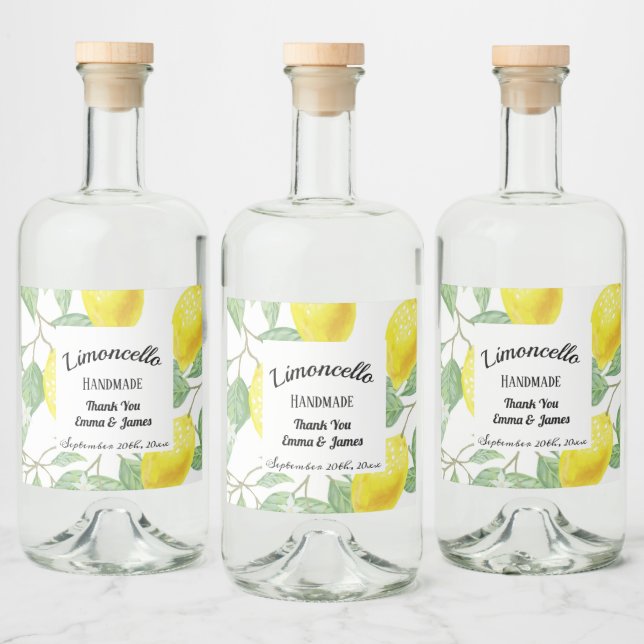 Étiquettes Pour Bouteilles De Liqueur Feuilles de citron aquarelle personnalisées (Bouteilles)