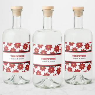 Étiquettes Pour Bouteilles De Liqueur Fleur géométrique rouge et or