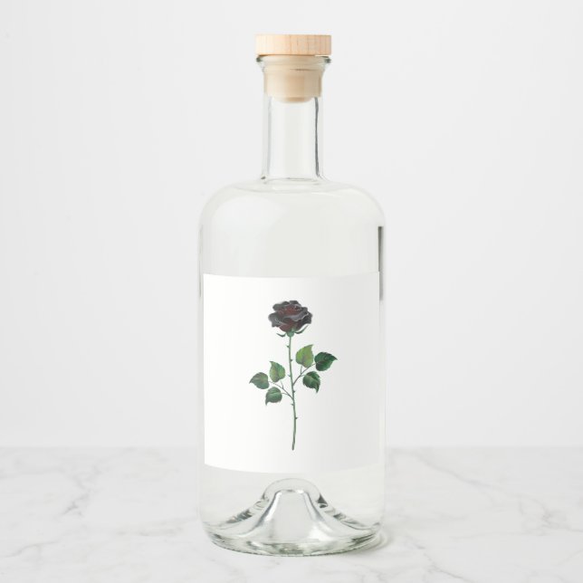 Étiquettes Pour Bouteilles De Liqueur Fleur rose noire (Devant)